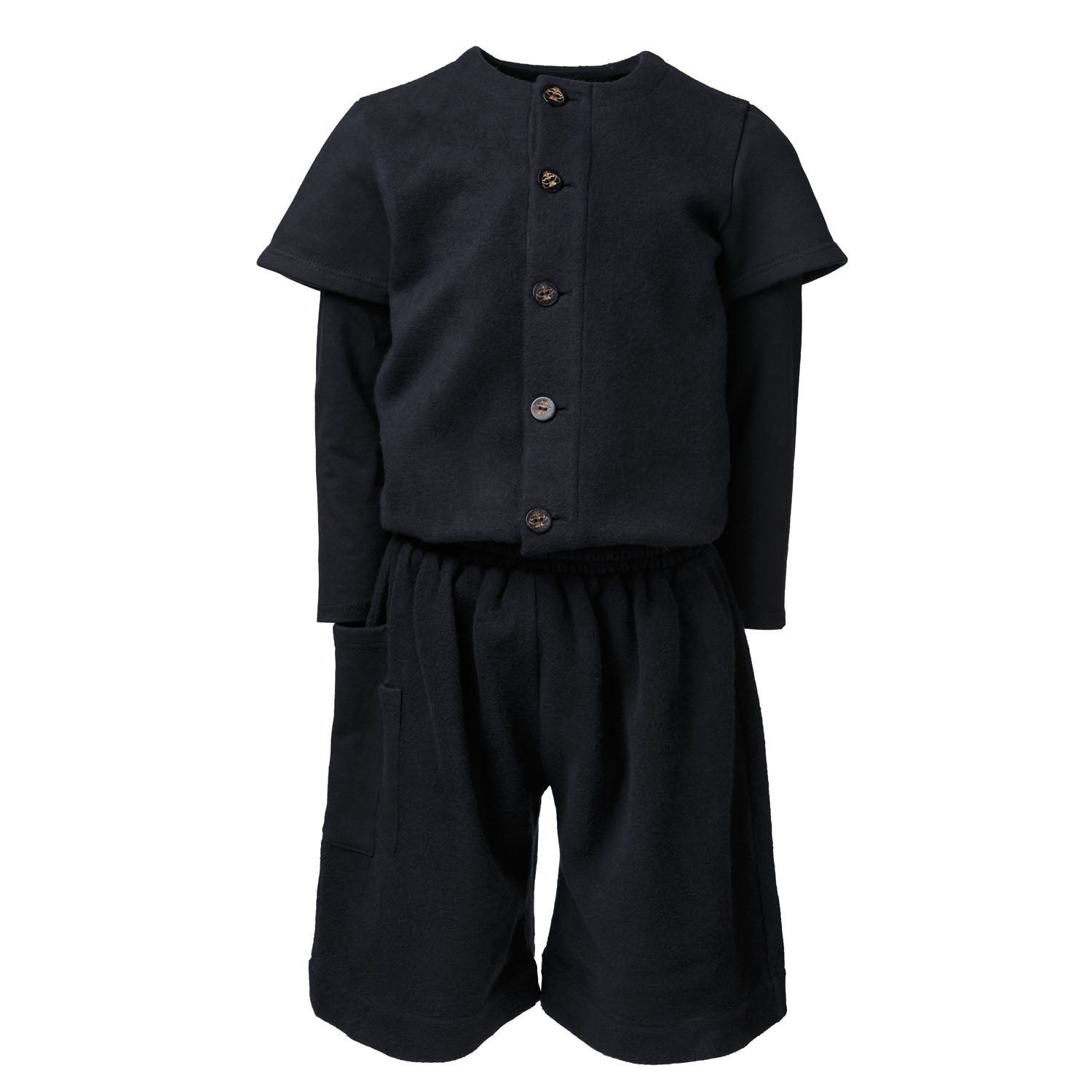 Kids Black Short Boiler Suit – Organic Cotton Fleece – Unisex – Sizes 6 Months-10 Years
