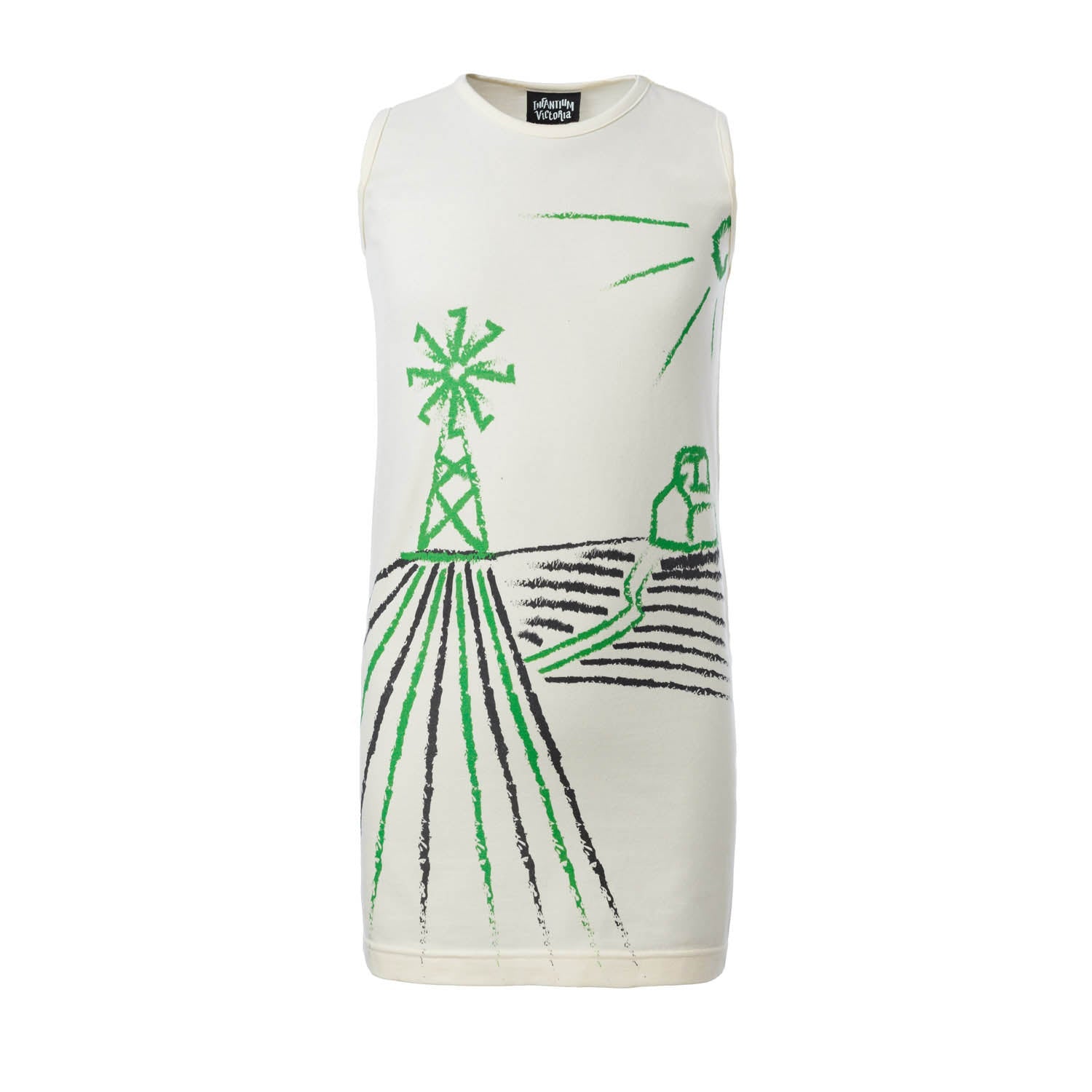 Off-White Organic Cotton T-Shirt Dress with Wind Mill – Girls – Sizes 2-16 Years