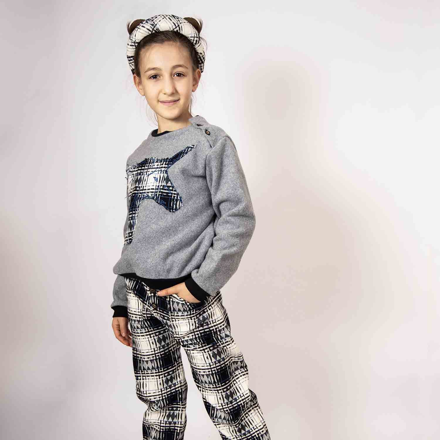 Kids Black & White Tartan Unisex Pants – Organic Cotton, Sizes 4–16 Years