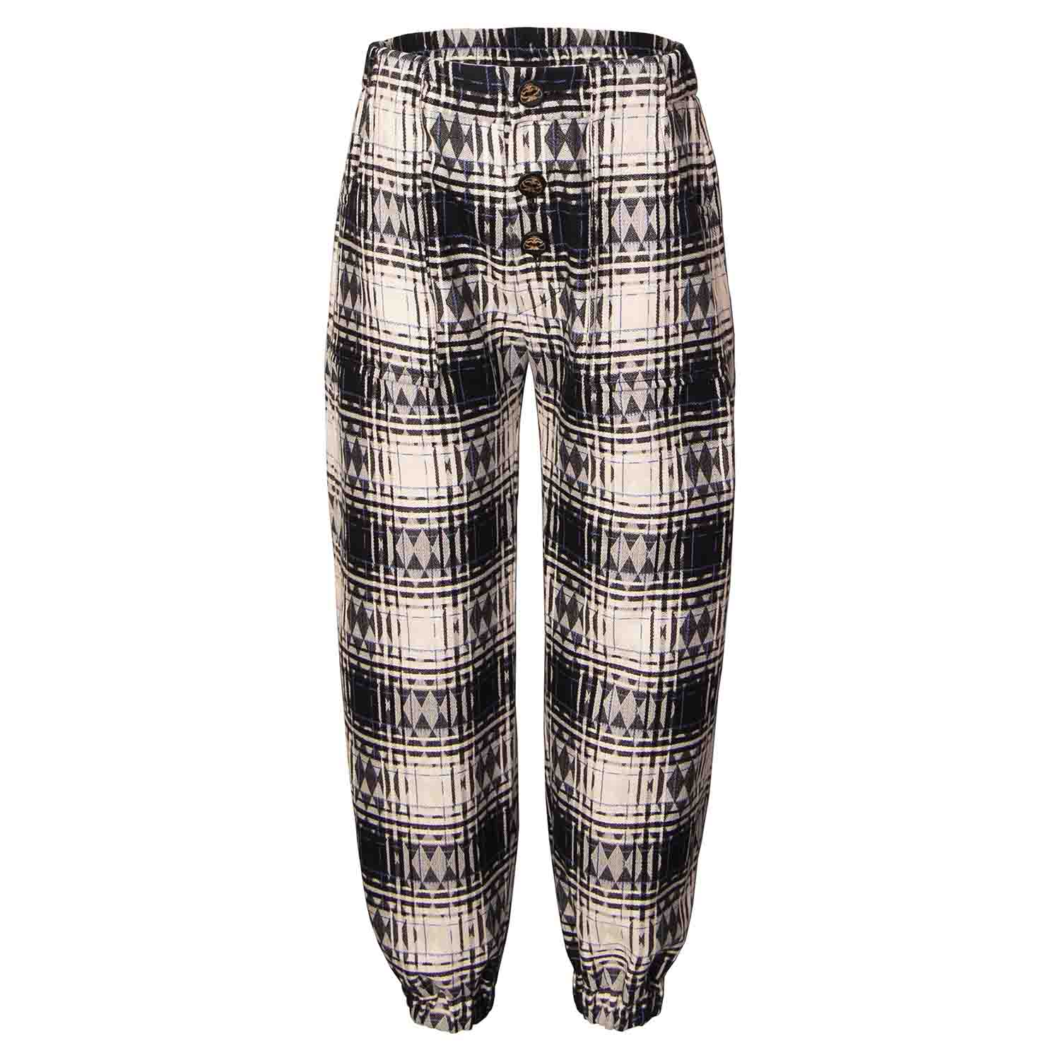 Kids Black & White Tartan Unisex Pants – Organic Cotton, Sizes 4–16 Years