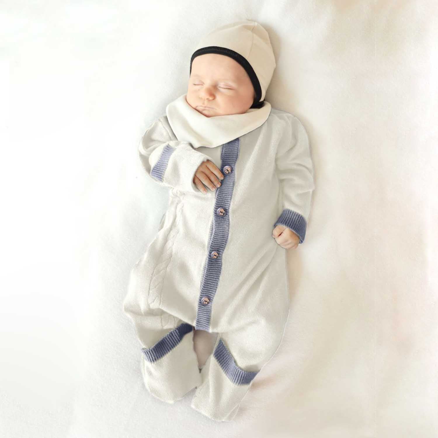 Organic Cotton Newborn Romper – Cable Knit – Sizes 1-3 Months