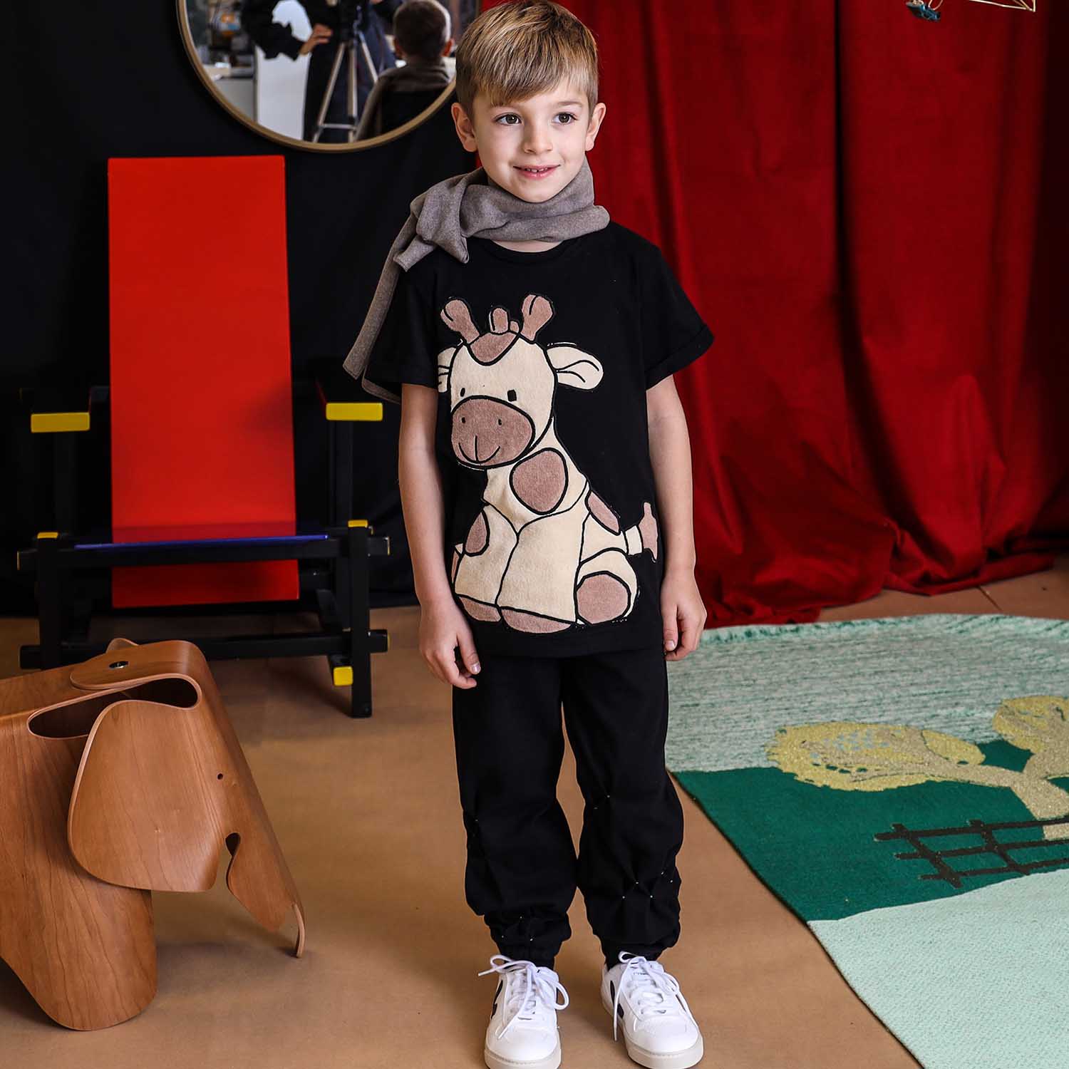 Kids Black Unisex Organic Cotton Track Pants with Hand Smocking – Sizes 4–16 Years