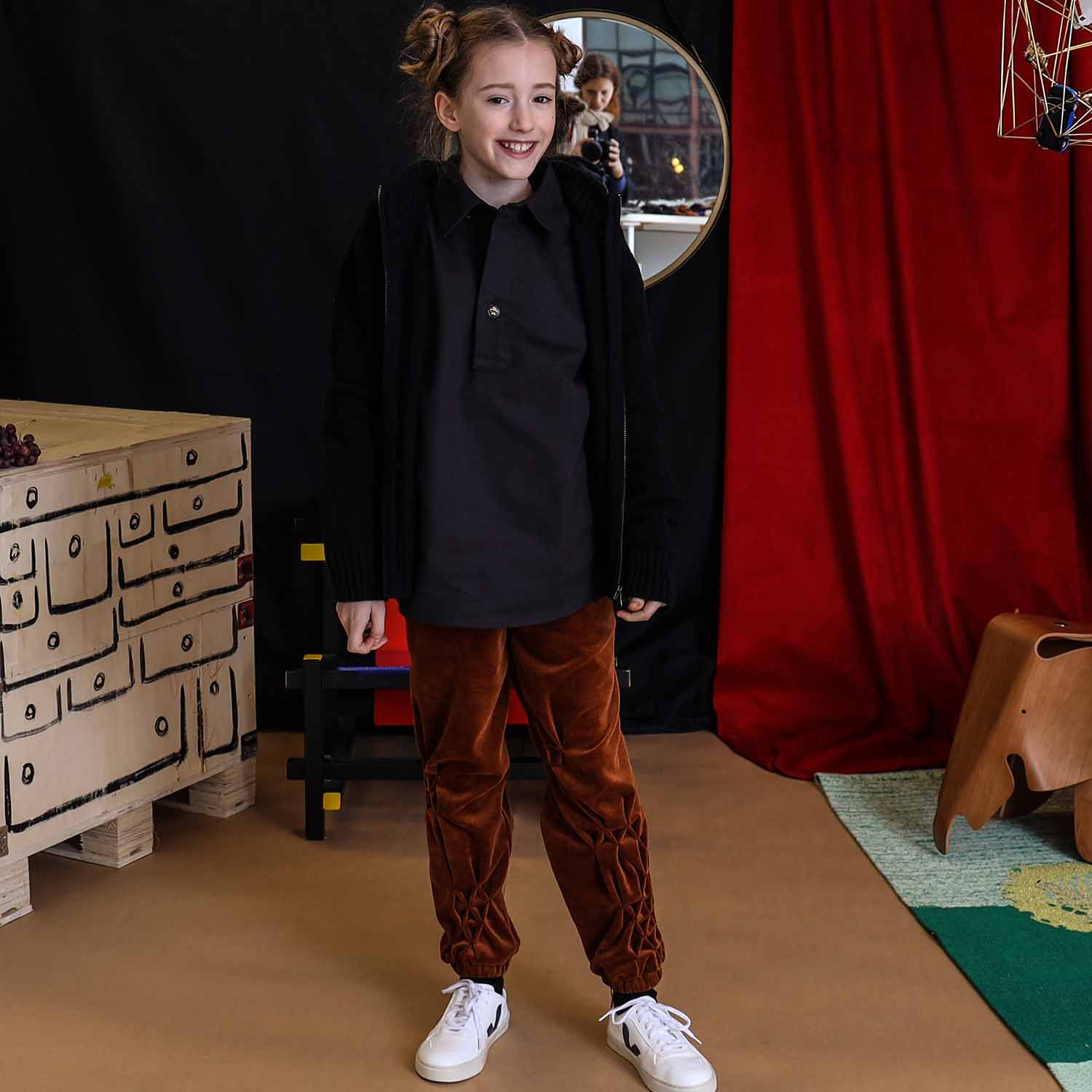 Kids Copper Velvet Unisex Organic Cotton Track Pants with Hand Smocking – Sizes 4–16 Years