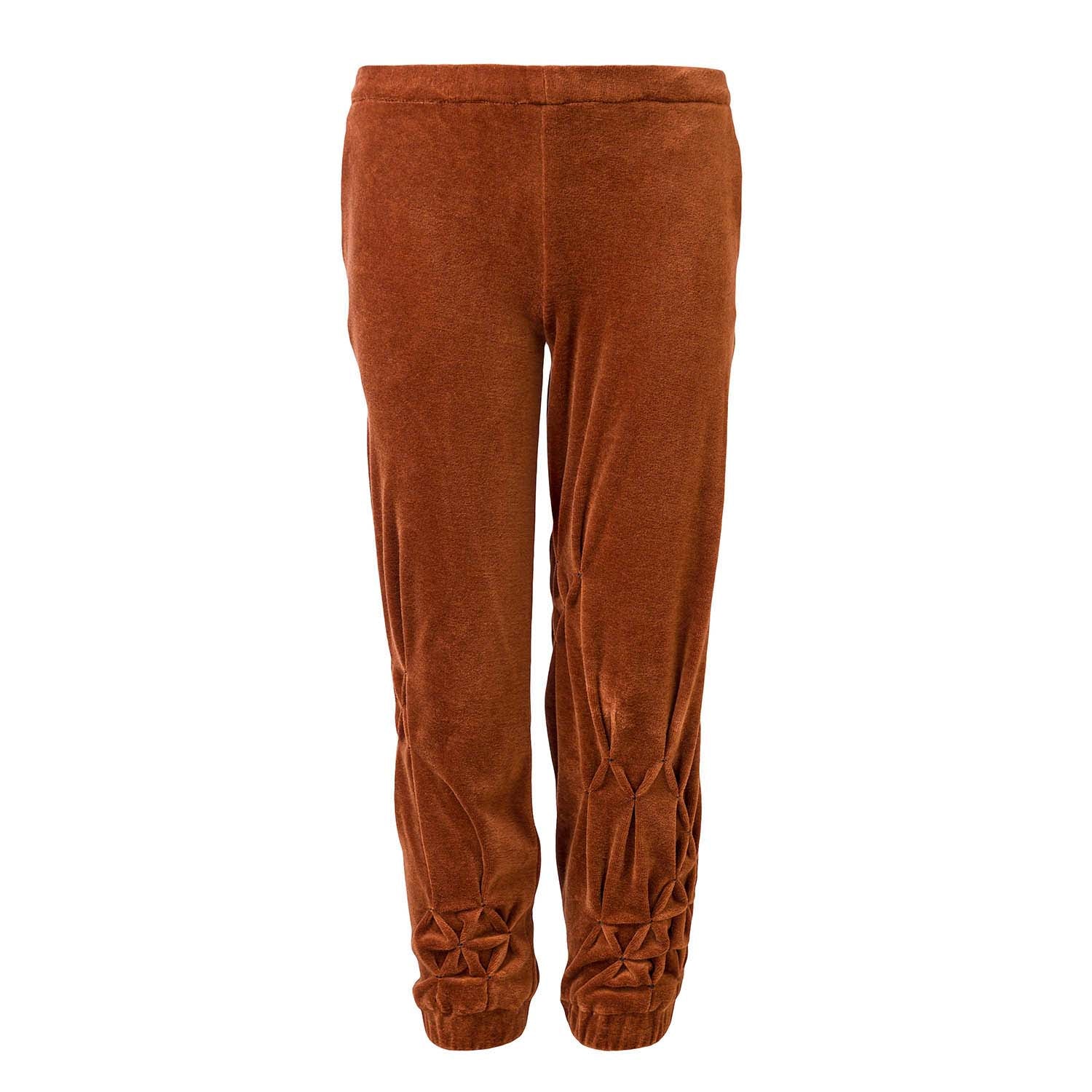 Kids Copper Velvet Unisex Organic Cotton Track Pants with Hand Smocking – Sizes 4–16 Years