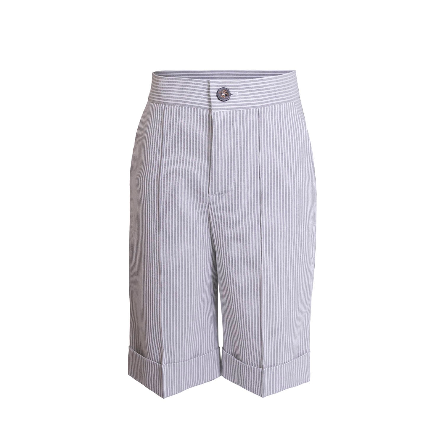 Kids Grey and White Striped Unisex Bermuda Shorts – Organic Cotton, Sizes 4–16 Years