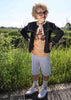 Kids Grey and White Striped Unisex Bermuda Shorts – Organic Cotton, Sizes 4–16 Years