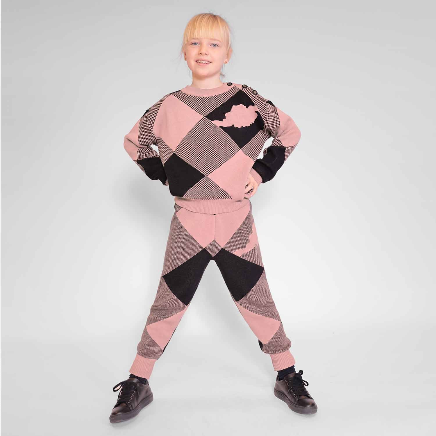 Kids Pink and Black Unisex Knit Pants – Organic Cotton, Sizes 4–12 Years