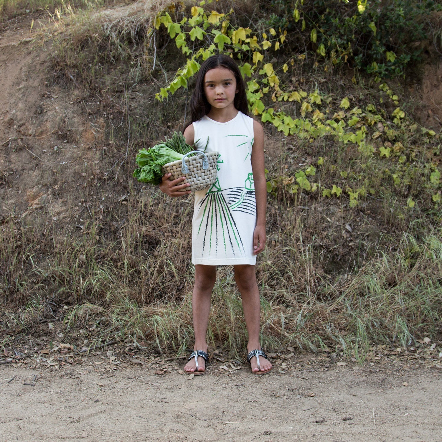 Off-White Organic Cotton T-Shirt Dress with Wind Mill – Girls – Sizes 2-16 Years
