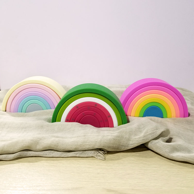 Rainbow Silicone Building Blocks for Early Education