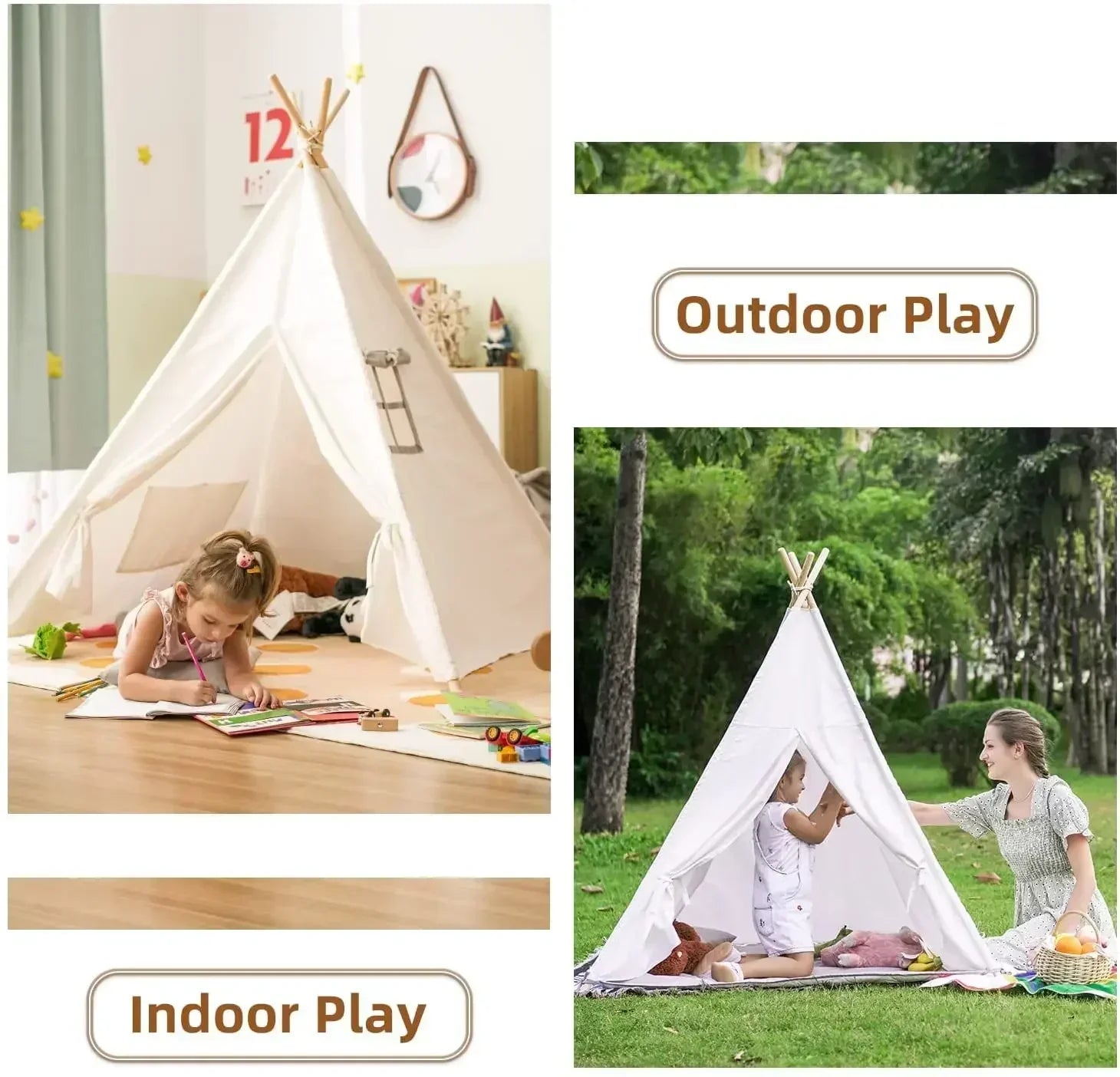 Kids Cotton Play Tent – Natural Cotton Canvas – Solid Wood Frame – Recommended Age 18 Months+