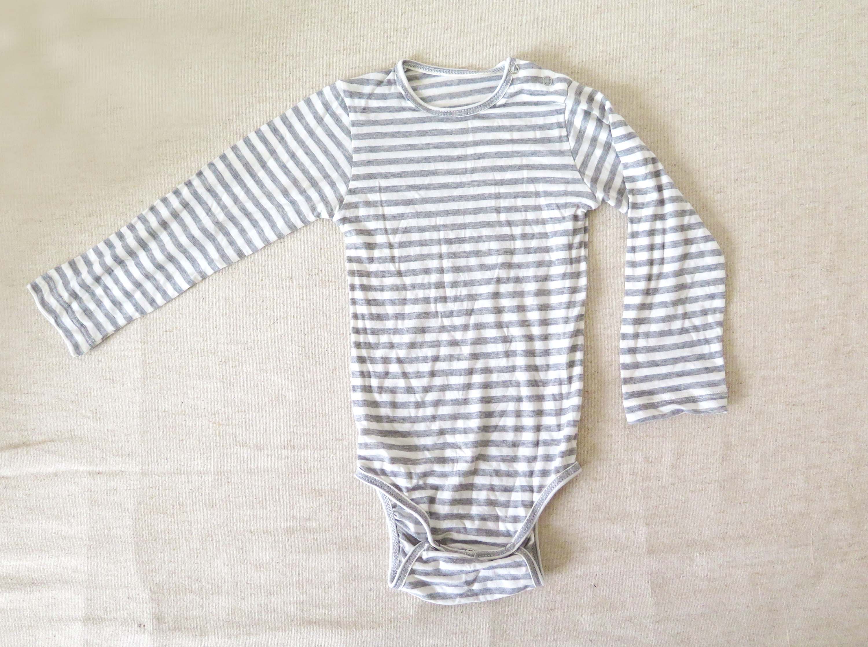 Grey & White Striped Long Sleeve Baby Onesie – Organic Cotton, Unisex, Sizes 0–24 Months