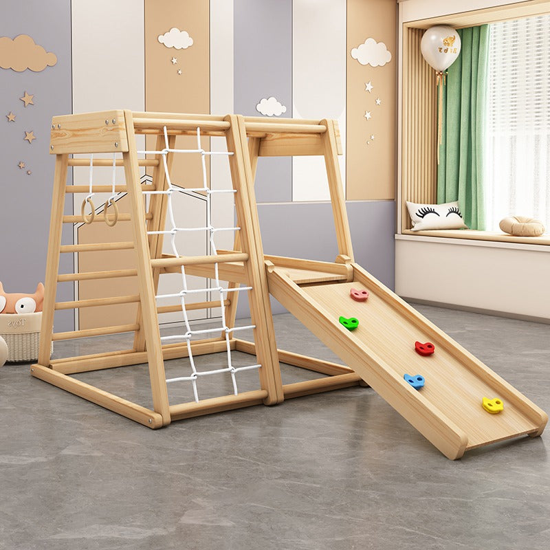 Solid Wood Kids Climbing and Sliding Playset Natural – Unisex, Recommended Age 15 Months+