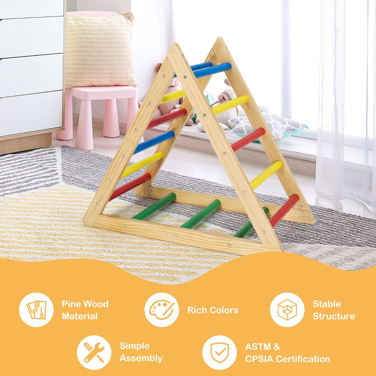 Pine Wood Triangle Climber Ladder Multi-Color – Recommended Age 3-7 Years