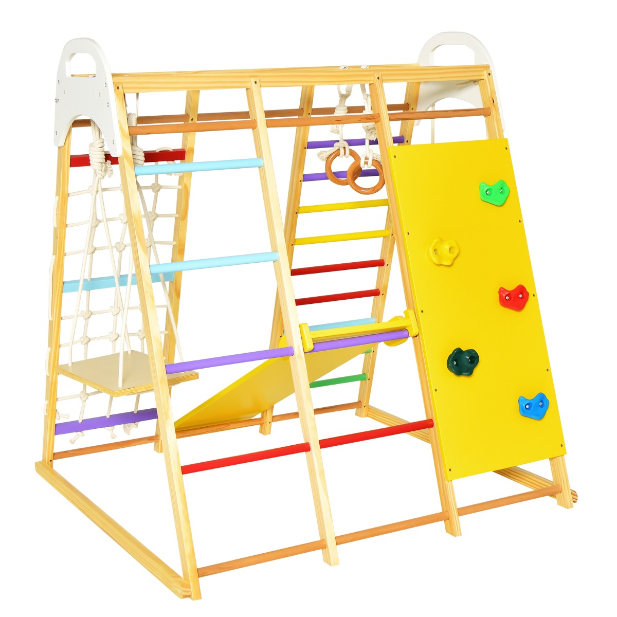 Indoor Jungle Gym – 8-in-1 Wooden Playset, Monkey Bars, Swing, Slide – Unisex, Recommended Ages 1+ Years