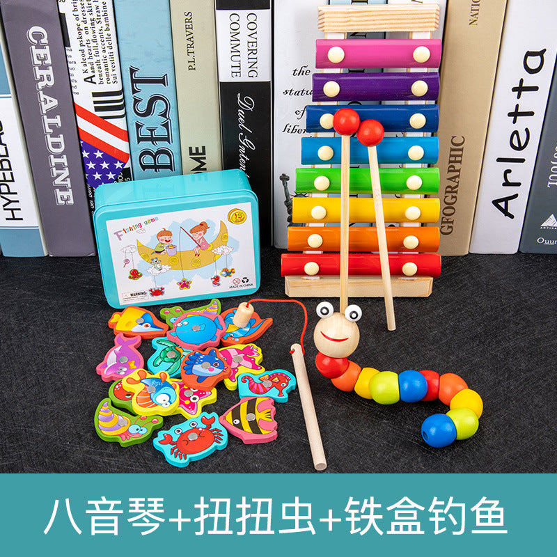 Infant children eight tones, tattuts, beads, rush, tweeter, rainbow tower, fish, early education, intelligence, wooden toys