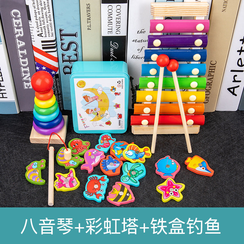 Infant children eight tones, tattuts, beads, rush, tweeter, rainbow tower, fish, early education, intelligence, wooden toys