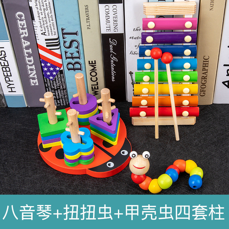 Infant children eight tones, tattuts, beads, rush, tweeter, rainbow tower, fish, early education, intelligence, wooden toys