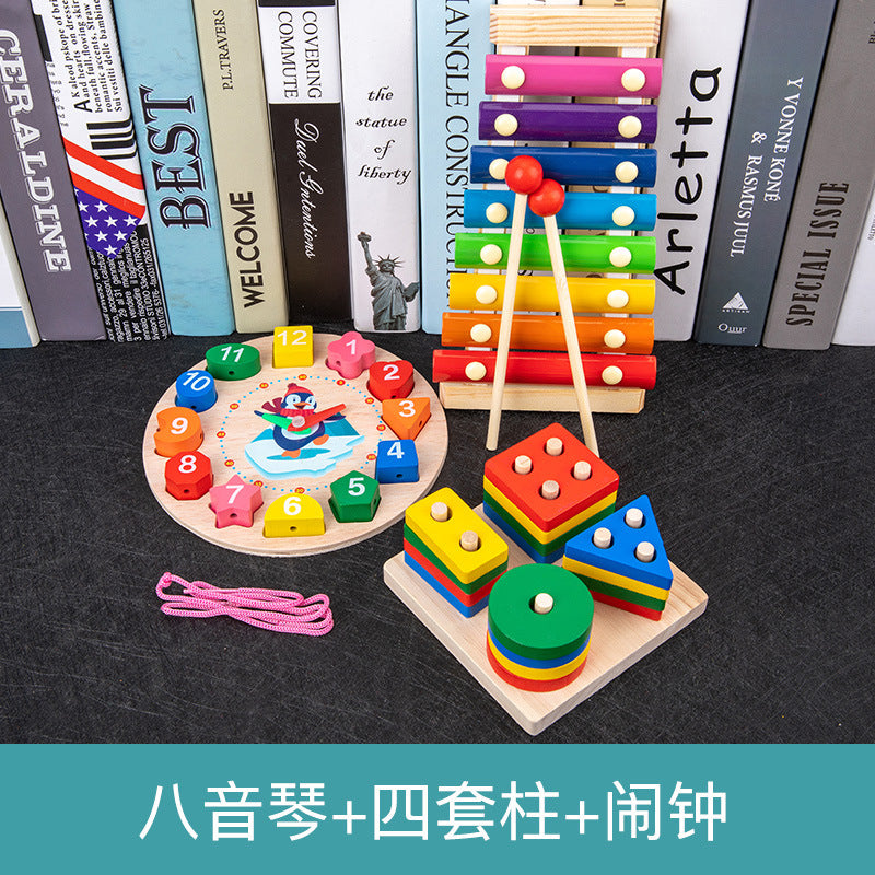 Infant children eight tones, tattuts, beads, rush, tweeter, rainbow tower, fish, early education, intelligence, wooden toys