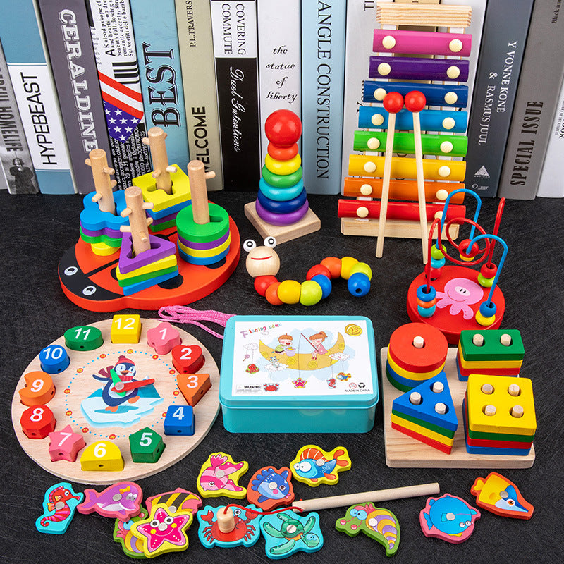 Infant children eight tones, tattuts, beads, rush, tweeter, rainbow tower, fish, early education, intelligence, wooden toys