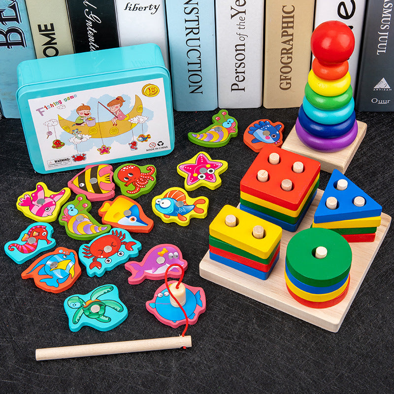 Infant children eight tones, tattuts, beads, rush, tweeter, rainbow tower, fish, early education, intelligence, wooden toys