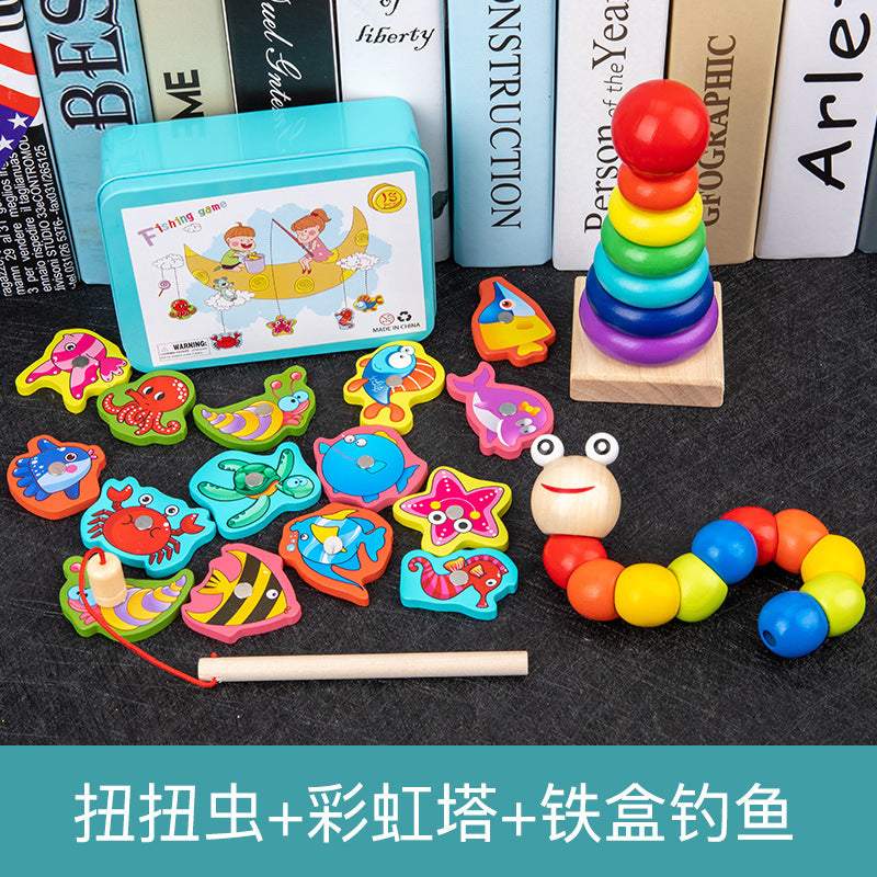 Infant children eight tones, tattuts, beads, rush, tweeter, rainbow tower, fish, early education, intelligence, wooden toys