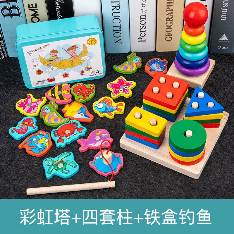 Infant children eight tones, tattuts, beads, rush, tweeter, rainbow tower, fish, early education, intelligence, wooden toys