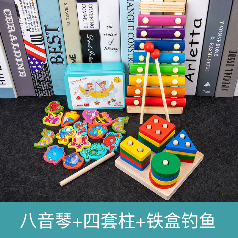 Infant children eight tones, tattuts, beads, rush, tweeter, rainbow tower, fish, early education, intelligence, wooden toys